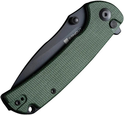 SENCUT Pulsewave Button Lock Folding Knife Green Canvas Micarta Handle - Smooth One Hand Deployment by SENCUT