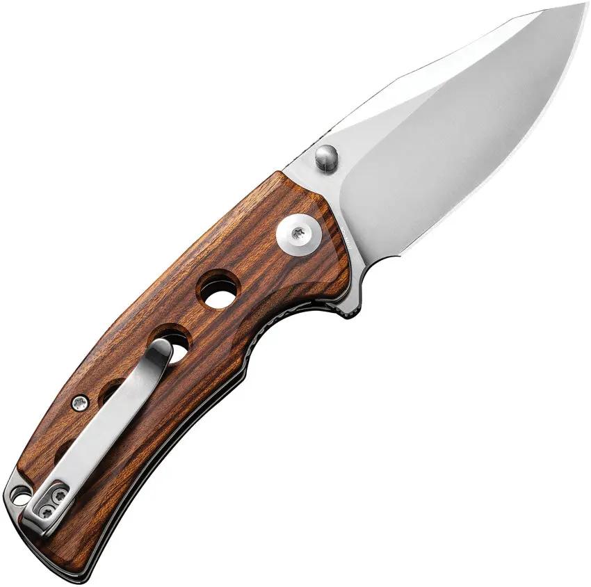 SENCUT Excalis Linerlock Wood S23068-4 - Guibourtia Wood Handle With Satin 9Cr18MoV Blade Reverse Tanto by SENCUT