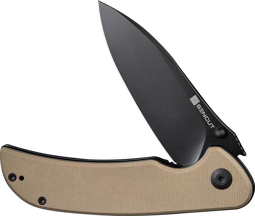 SENCUT Borzam Linerlock - 3.5in 9Cr18MoV Blade With Tan G10 Handle And Thumb Stud by SENCUT