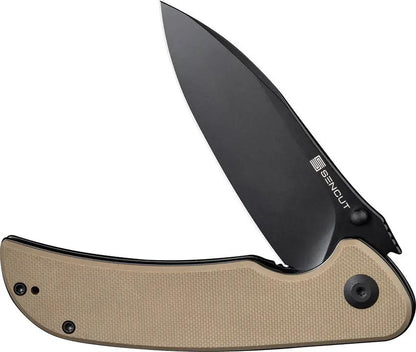 SENCUT Borzam Linerlock - 3.5in 9Cr18MoV Blade With Tan G10 Handle And Thumb Stud by SENCUT