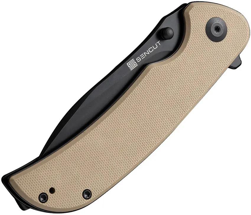 SENCUT Borzam Linerlock - 3.5in 9Cr18MoV Blade With Tan G10 Handle And Thumb Stud by SENCUT