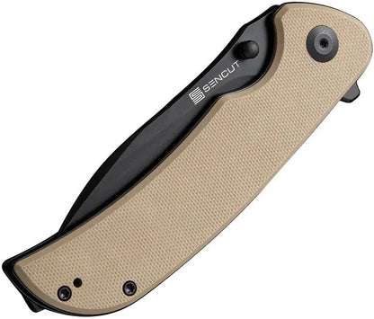 SENCUT Borzam Linerlock - 3.5in 9Cr18MoV Blade With Tan G10 Handle And Thumb Stud by SENCUT