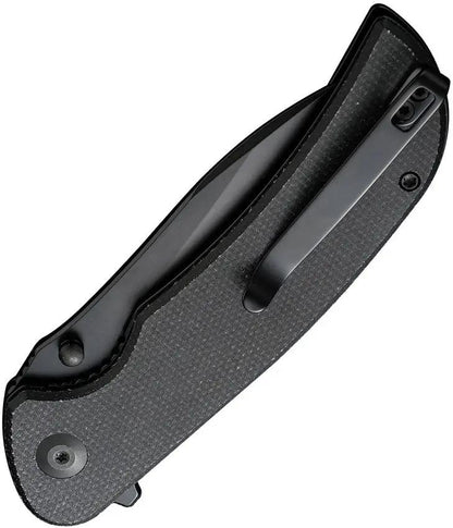 SENCUT Borzam Linerlock Knife - Black Micarta Handle, 9Cr18MoV Blade, Extended Tang, Pocket Clip by SENCUT