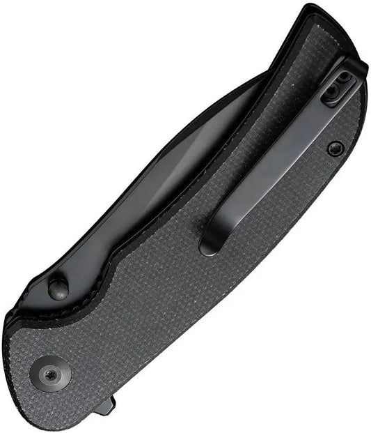 SENCUT Borzam Linerlock Knife - Black Micarta Handle, 9Cr18MoV Blade, Extended Tang, Pocket Clip by SENCUT