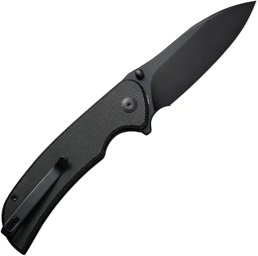 SENCUT Borzam Linerlock Knife - Black Micarta Handle, 9Cr18MoV Blade, Extended Tang, Pocket Clip by SENCUT