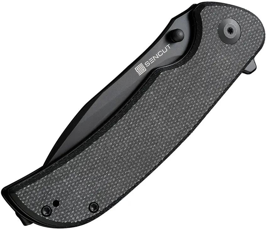 SENCUT Borzam Linerlock Knife - Black Micarta Handle, 9Cr18MoV Blade, Extended Tang, Pocket Clip by SENCUT