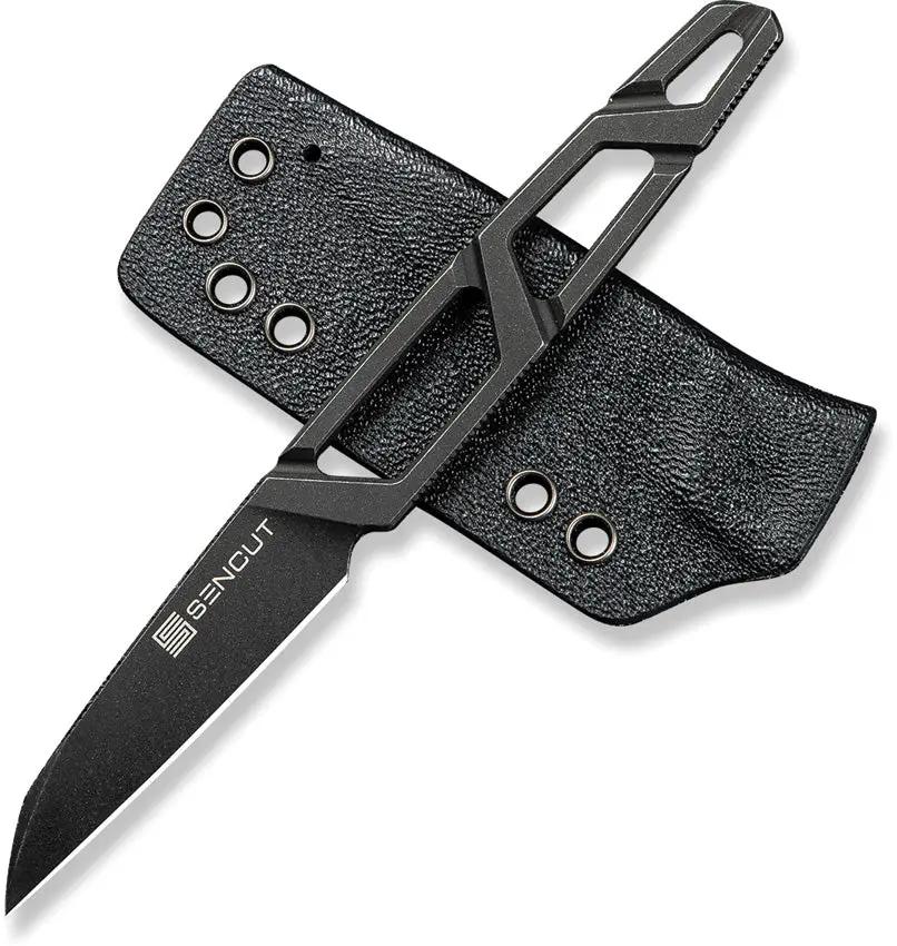 SENCUT TEXO Neck Knife S23095-1 - 5 Inch Overall, Stonewashed 9Cr18MoV Blade With Skeletonized Handle by SENCUT