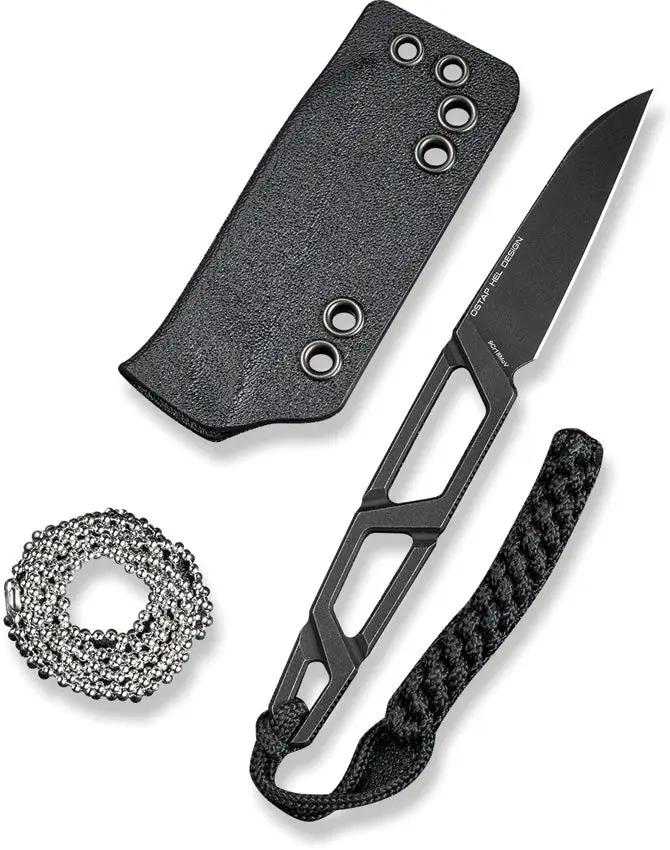 SENCUT TEXO Neck Knife S23095-1 - 5 Inch Overall, Stonewashed 9Cr18MoV Blade With Skeletonized Handle by SENCUT