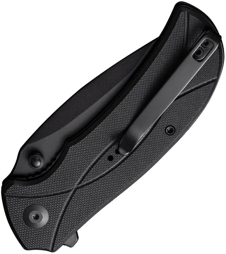SENCUT Hyrax Linerlock Black S23097-1 - 3.38 Inch 9Cr18MoV Blade, Black G10 Handle, Extended Tang, Thumb Stud by SENCUT
