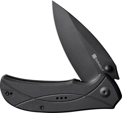 SENCUT Hyrax Linerlock Black S23097-1 - 3.38 Inch 9Cr18MoV Blade, Black G10 Handle, Extended Tang, Thumb Stud by SENCUT