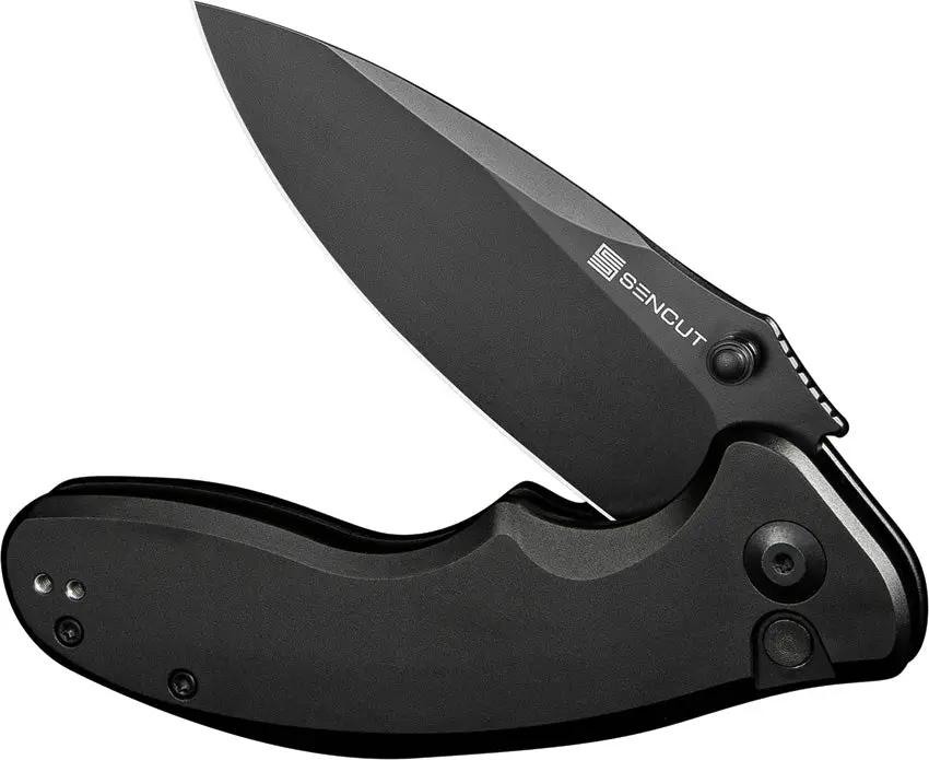SENCUT Cybrix Button Lock - 9Cr18MoV Stainless Blade Black Stonewash Aluminum Handle by SENCUT