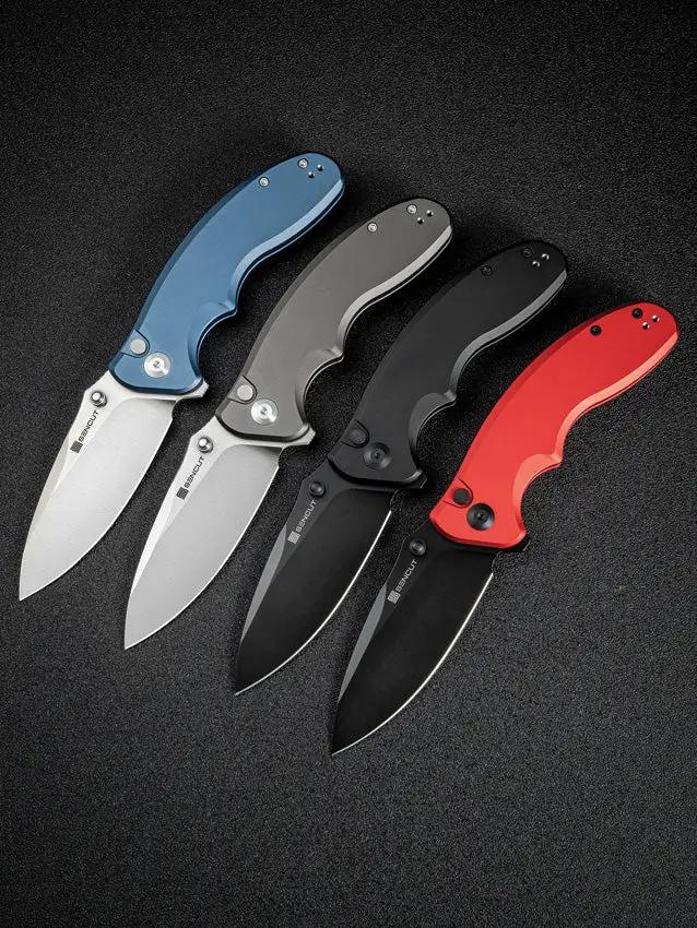SENCUT Cybrix Button Lock - 9Cr18MoV Stainless Blade Black Stonewash Aluminum Handle by SENCUT