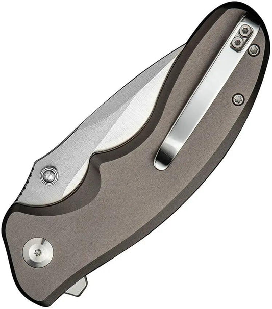 SENCUT Cybrix Button Lock Gray S23098A-2 - 3.5 Inch Satin 9Cr18MoV Blade 4.5 Inch Closed Aluminum Handle by SENCUT