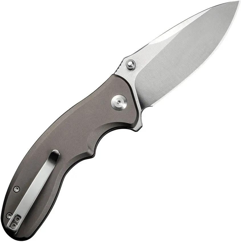 SENCUT Cybrix Button Lock Gray S23098A-2 - 3.5 Inch Satin 9Cr18MoV Blade 4.5 Inch Closed Aluminum Handle by SENCUT