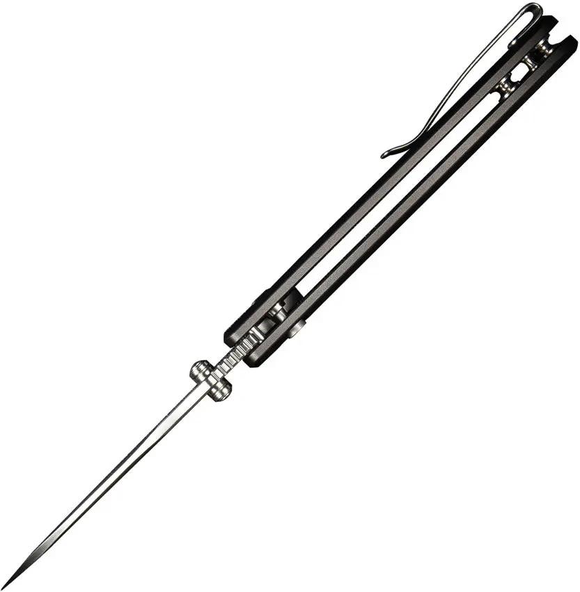 SENCUT Cybrix Button Lock Gray S23098A-2 - 3.5 Inch Satin 9Cr18MoV Blade 4.5 Inch Closed Aluminum Handle by SENCUT
