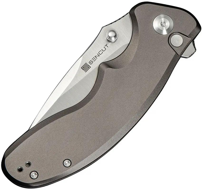 SENCUT Cybrix Button Lock Gray S23098A-2 - 3.5 Inch Satin 9Cr18MoV Blade 4.5 Inch Closed Aluminum Handle by SENCUT