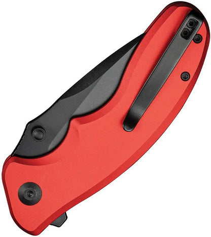 SENCUT Cybrix Button Lock Knife - Red Aluminum Handle 3.5 Inch Black Stonewashed 9Cr18MoV Blade by SENCUT