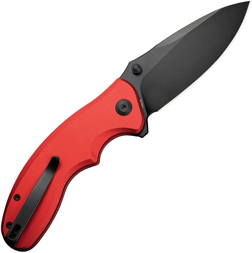 SENCUT Cybrix Button Lock Knife - Red Aluminum Handle 3.5 Inch Black Stonewashed 9Cr18MoV Blade by SENCUT