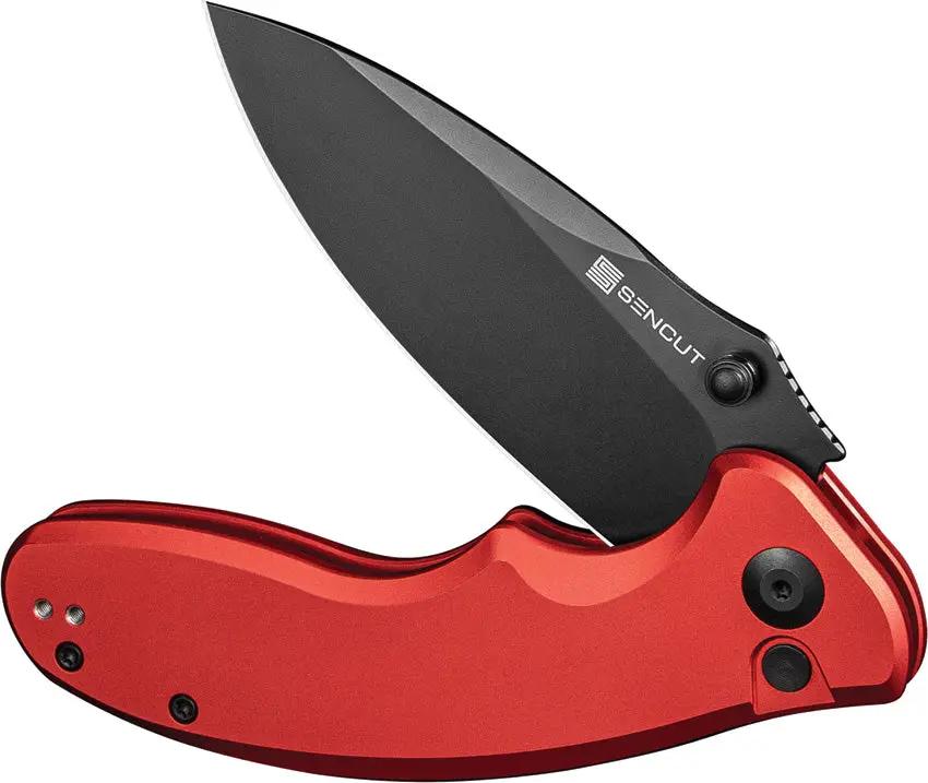 SENCUT Cybrix Button Lock Knife - Red Aluminum Handle 3.5 Inch Black Stonewashed 9Cr18MoV Blade by SENCUT
