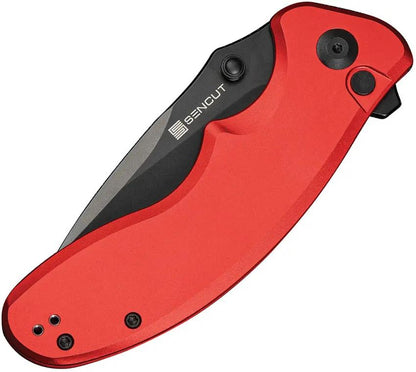 SENCUT Cybrix Button Lock Knife - Red Aluminum Handle 3.5 Inch Black Stonewashed 9Cr18MoV Blade by SENCUT