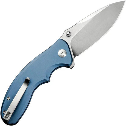 SENCUT Cybrix Button Lock Knife - Blue Aluminum Handle, 9Cr18MoV Blade, 4.5in Closed by SENCUT