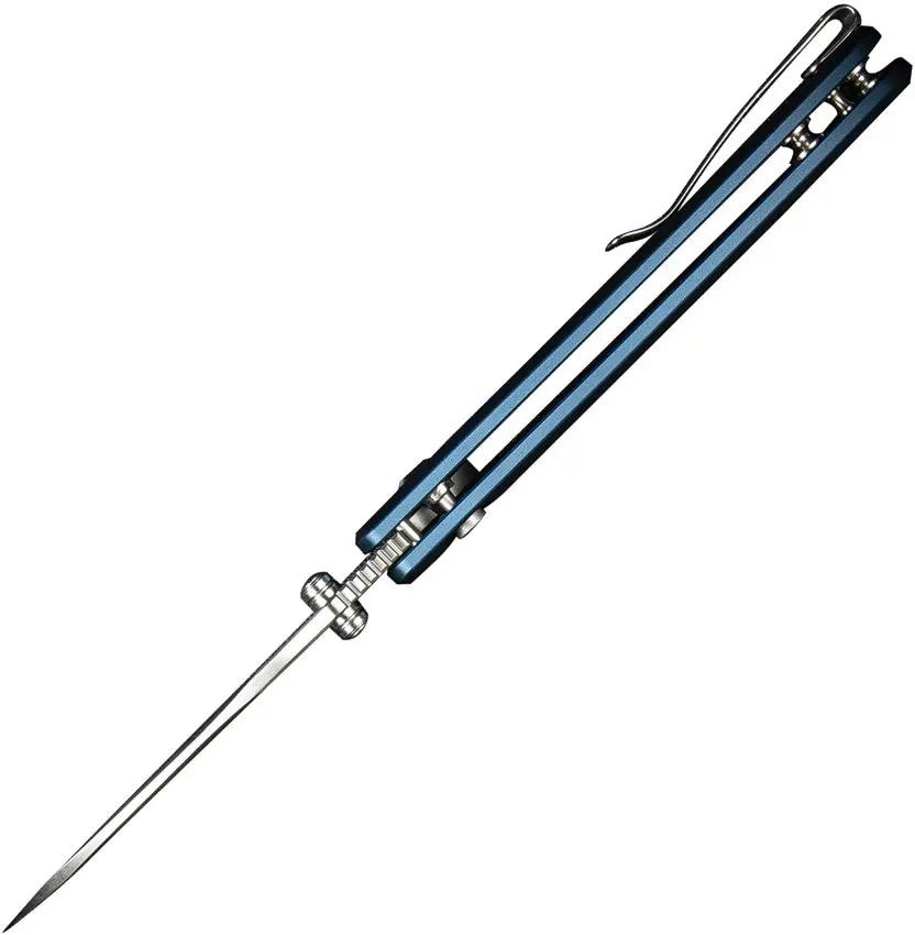 SENCUT Cybrix Button Lock Knife - Blue Aluminum Handle, 9Cr18MoV Blade, 4.5in Closed by SENCUT