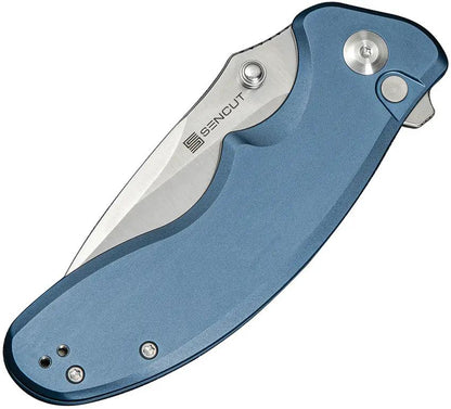 SENCUT Cybrix Button Lock Knife - Blue Aluminum Handle, 9Cr18MoV Blade, 4.5in Closed by SENCUT