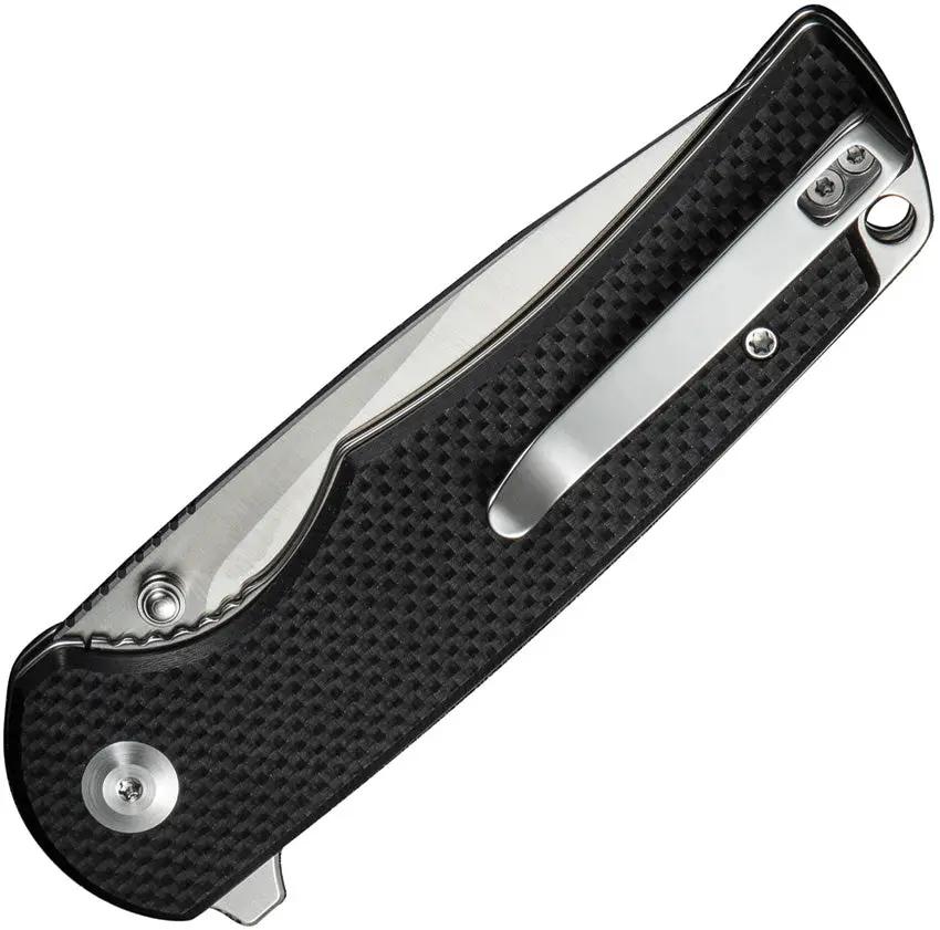 SENCUT Practical Linerlock S24019-1 - 3.63in Satin 9Cr18MoV Drop Point Blade Black G10 Handle by SENCUT