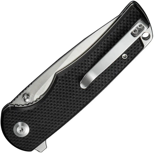 SENCUT Practical Linerlock S24019-1 - 3.63in Satin 9Cr18MoV Drop Point Blade Black G10 Handle by SENCUT