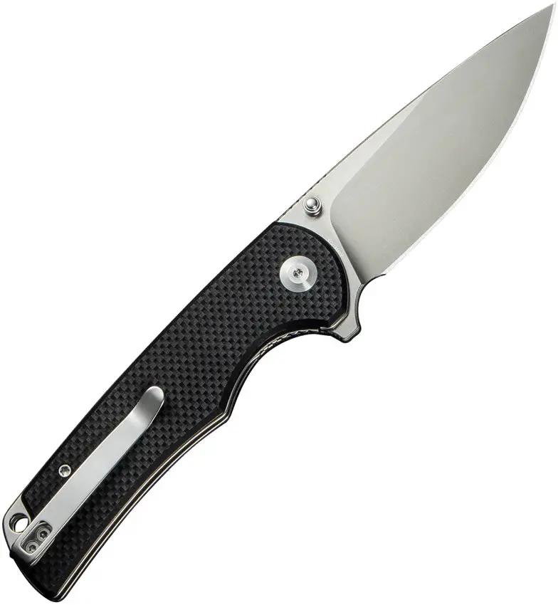 SENCUT Practical Linerlock S24019-1 - 3.63in Satin 9Cr18MoV Drop Point Blade Black G10 Handle by SENCUT