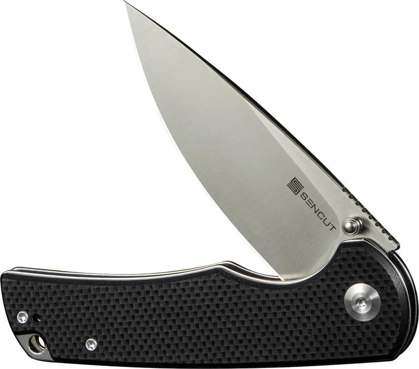 SENCUT Practical Linerlock S24019-1 - 3.63in Satin 9Cr18MoV Drop Point Blade Black G10 Handle by SENCUT
