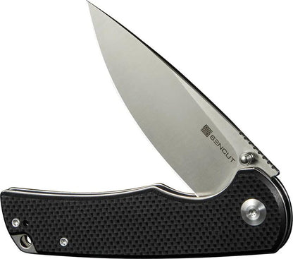 SENCUT Practical Linerlock S24019-1 - 3.63in Satin 9Cr18MoV Drop Point Blade Black G10 Handle by SENCUT