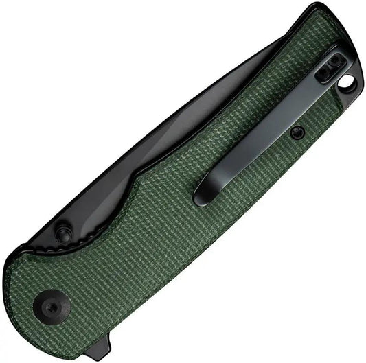 SENCUT Practical Linerlock Green S24019-3 - 9Cr18MoV Drop Point Blade With Green Canvas Micarta Handle by SENCUT