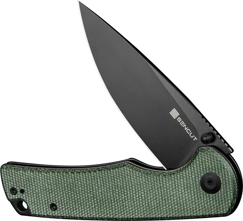 SENCUT Practical Linerlock Green S24019-3 - 9Cr18MoV Drop Point Blade With Green Canvas Micarta Handle by SENCUT
