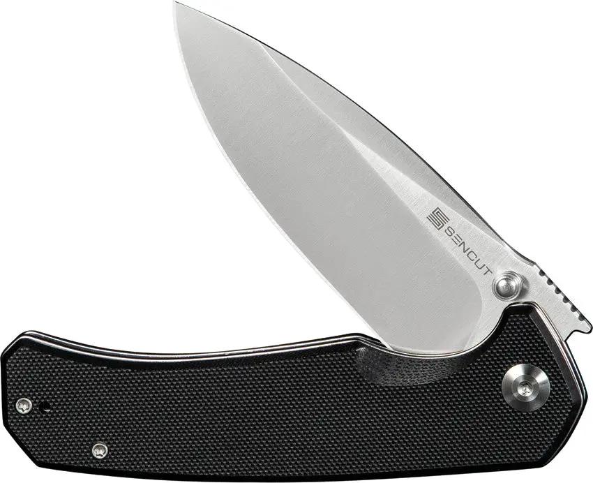 SENCUT Skarnax Linerlock Black S24025-1 - Durable Satin 3.75in Drop Point Blade Knife by SENCUT