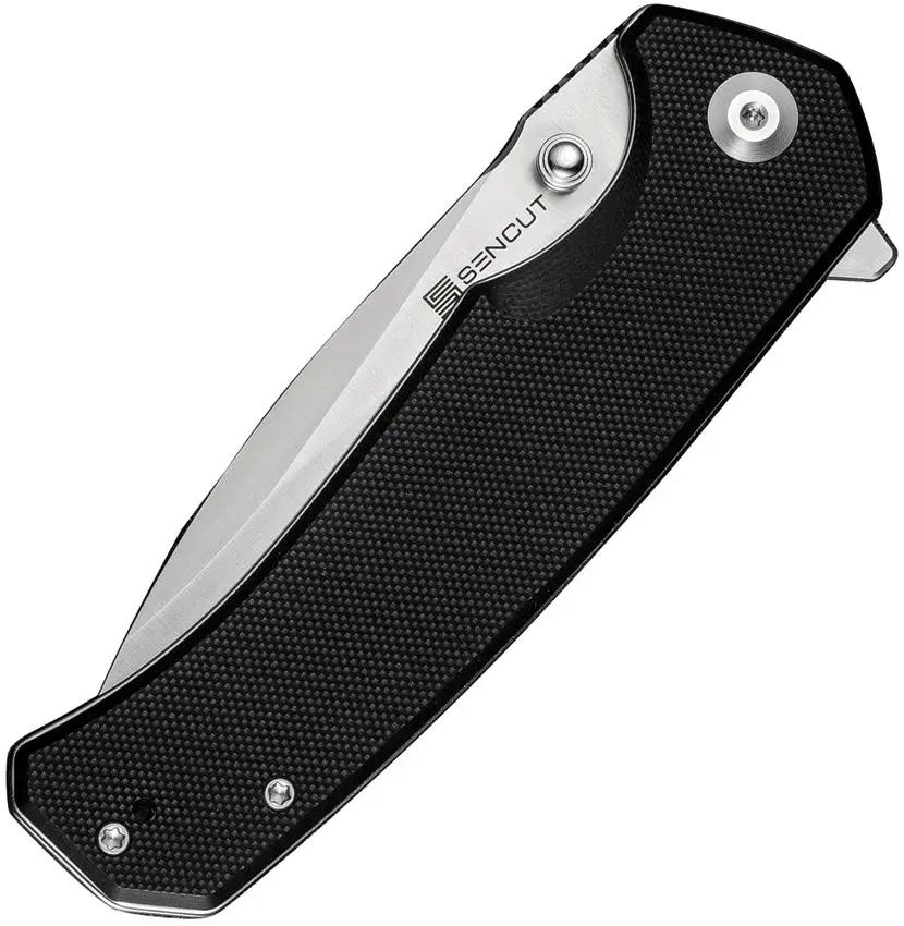 SENCUT Skarnax Linerlock Black S24025-1 - Durable Satin 3.75in Drop Point Blade Knife by SENCUT