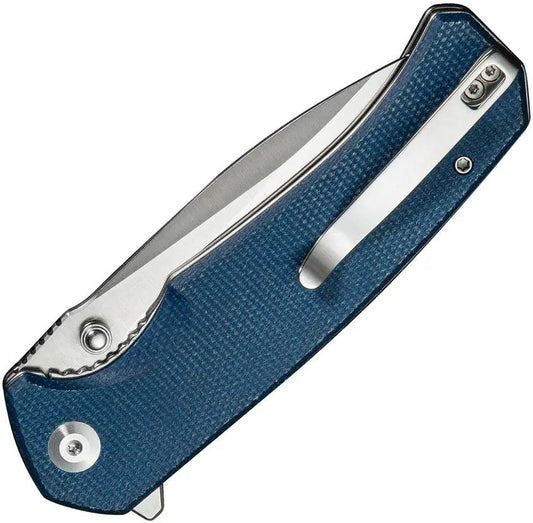 SENCUT Skarnax Linerlock Blue Canvas Micarta - Satin 9Cr18MoV Drop Point Blade with Extended Tang by SENCUT