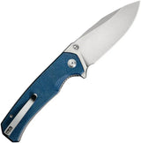 SENCUT Skarnax Linerlock Blue Canvas Micarta - Satin 9Cr18MoV Drop Point Blade with Extended Tang by SENCUT