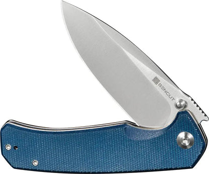 SENCUT Skarnax Linerlock Blue Canvas Micarta - Satin 9Cr18MoV Drop Point Blade with Extended Tang by SENCUT
