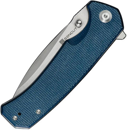 SENCUT Skarnax Linerlock Blue Canvas Micarta - Satin 9Cr18MoV Drop Point Blade with Extended Tang by SENCUT