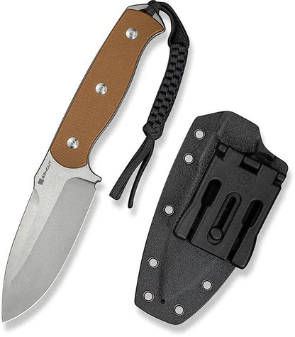 SENCUT Toxodon Fixed Blade Knife - Brown G10 Handle, 9Cr18MoV, 4.5in Stonewashed Drop Point Blade, Kydex Sheath by SENCUT