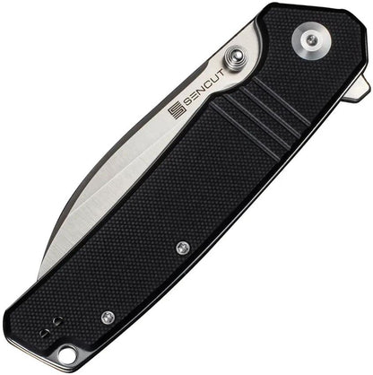 SENCUT Awassi Linerlock Black G10 Handle Three Point Five Inch Satin Blade 9Cr18MoV Sheepsfoot Extended Tang by SENCUT