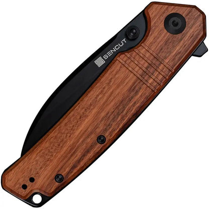 SENCUT Awassi Linerlock Wood Knife - 9Cr18MoV Sheepsfoot Blade With Wood Handle And Thumb Stud by SENCUT
