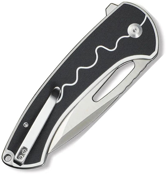 SENCUT Squiggy Button Lock - 9Cr18MoV Drop Point Knife, 5.5in Closed, Black White G10 Handle by SENCUT