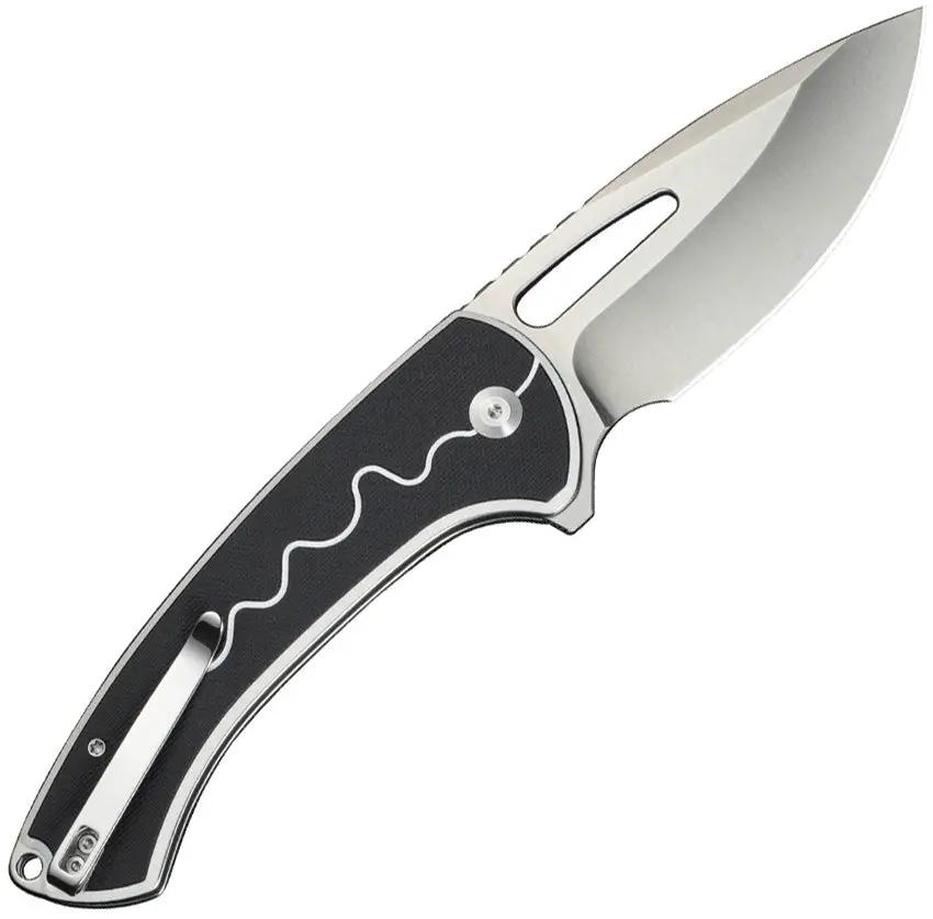 SENCUT Squiggy Button Lock - 9Cr18MoV Drop Point Knife, 5.5in Closed, Black White G10 Handle by SENCUT