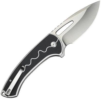 SENCUT Squiggy Button Lock - 9Cr18MoV Drop Point Knife, 5.5in Closed, Black White G10 Handle by SENCUT