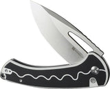SENCUT Squiggy Button Lock - 9Cr18MoV Drop Point Knife, 5.5in Closed, Black White G10 Handle by SENCUT