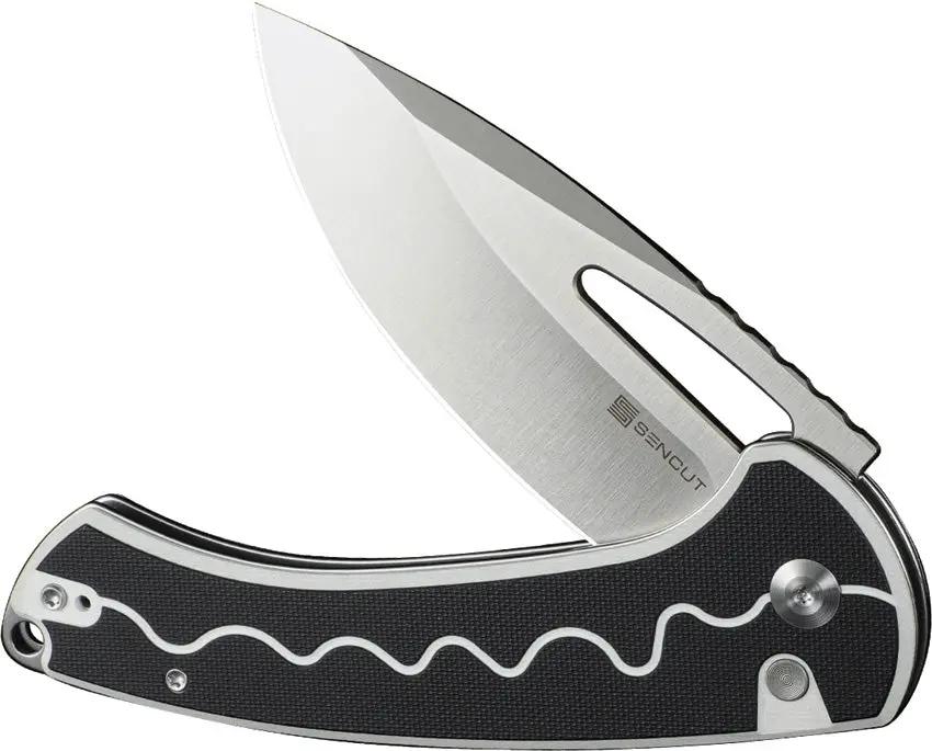 SENCUT Squiggy Button Lock - 9Cr18MoV Drop Point Knife, 5.5in Closed, Black White G10 Handle by SENCUT
