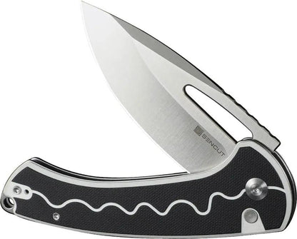 SENCUT Squiggy Button Lock - 9Cr18MoV Drop Point Knife, 5.5in Closed, Black White G10 Handle by SENCUT