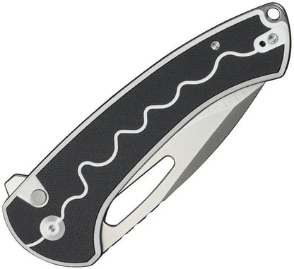 SENCUT Squiggy Button Lock - 9Cr18MoV Drop Point Knife, 5.5in Closed, Black White G10 Handle by SENCUT